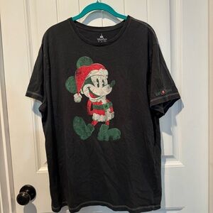 Disney Parks Black T-Shirt with Festive Mickey Mouse Santa